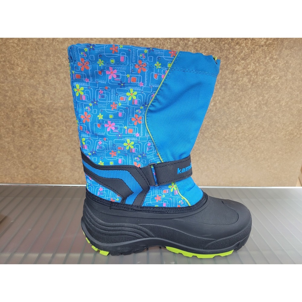Kamik Kids' Snowbank2 Winter Boots Hook & Loop‎ NK4535S Flowers Blue Sz 6